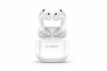 Sigma Air Pro 4 white earbuds in charging case